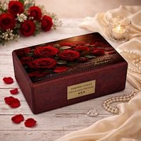 Urna pogrzebowa z czerwonymi różami - drewniana urna kremacyjna