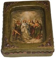 Ikona Święty Archanioł Michał Gabriel Rafał Uriel kowczeg okuta miedzią