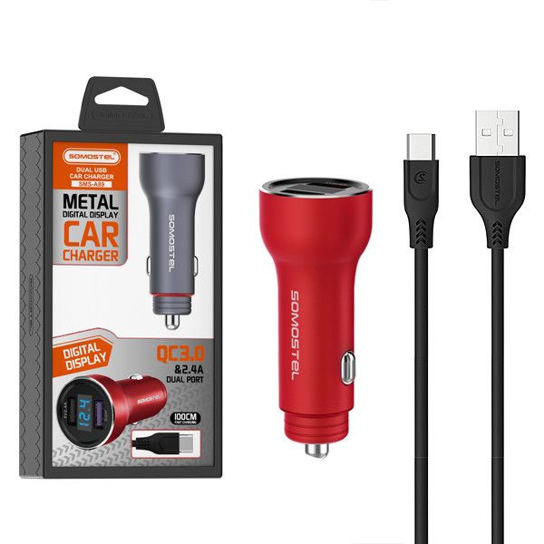 ŁADOWARKA SAMOCHODOWA SZYBKA 2xUSB 5A +KABEL USB-C zdjęcie 1