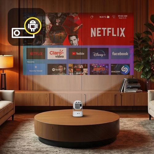 PROJEKTOR RZUTNIK ANDROID TV WIFI BEZPRZEWODOWY OBROTOWY LED PRZENOŚNY na Arena.pl