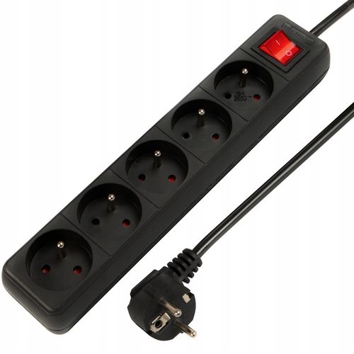 PRZEDŁUŻACZ LISTWA ZASILAJĄCA WŁĄCZNIK MOCNY GRUBY 10m 5 GNIAZD CZARNA na Arena.pl