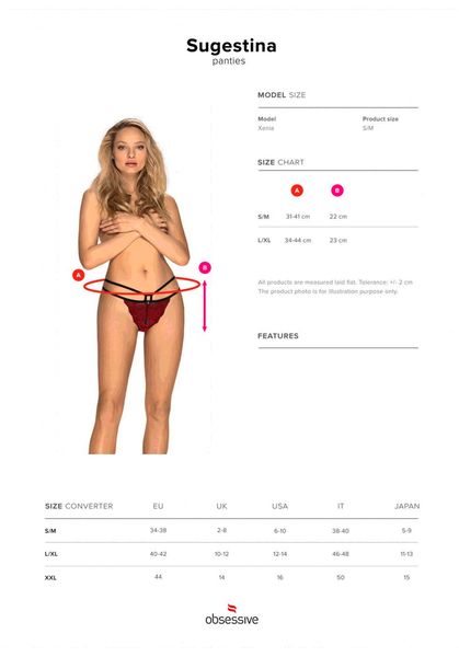 Seksowne, Czerwone Figi - Obsessive Sugestina L/XL zdjęcie 5