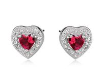 Delikatne rodowane srebrne kolczyki serca serduszka z cyrkoniami czerwone cyrkonie srebro 925 Z0760E_R