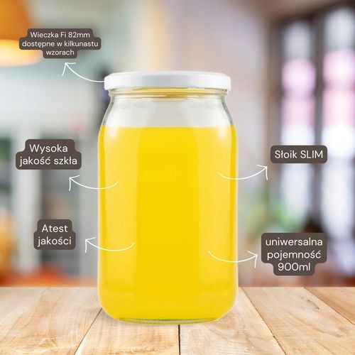 8x Słoik 900ml z zakrętką fi82 na MIÓD DŻEM PRZETWORY słoiki szklane na Arena.pl