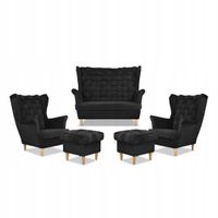 Zestaw wypoczynkowy Carol sofa fotele pufy paski Family Meble czarny