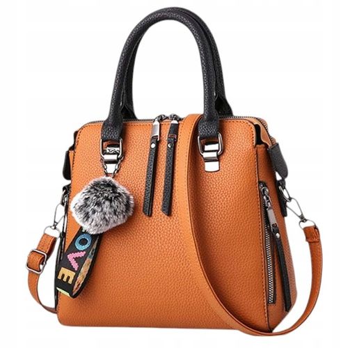 Torebka Brązowa Kuferek Damska Brelok Pompon Do Ręki na Ramię na Arena.pl