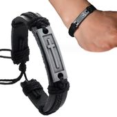 Solidna bransoletka męska na rękę mocna pleciona ręcznie regulowana czarna