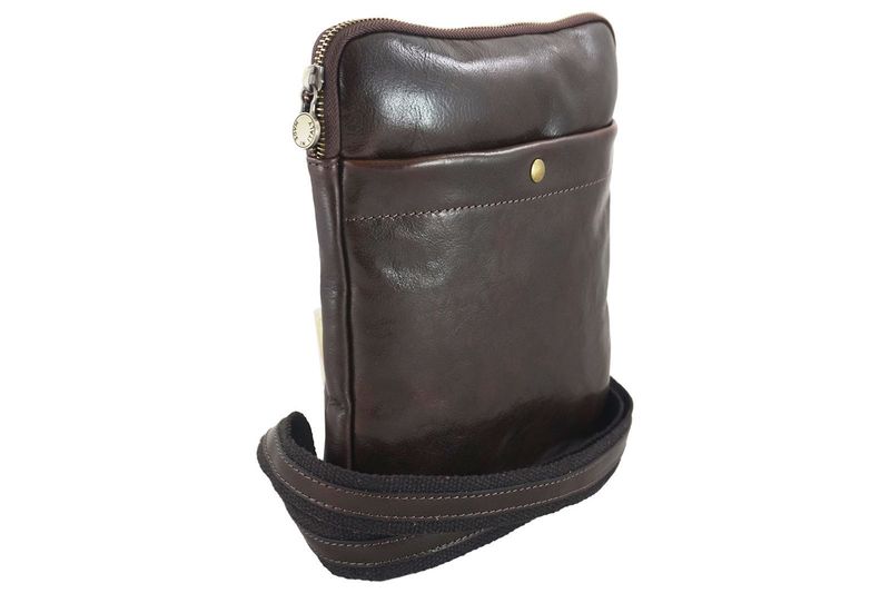 Modna męska torba skórzana z regulowanym paskiem - Brązowa ciemna zdjęcie 2