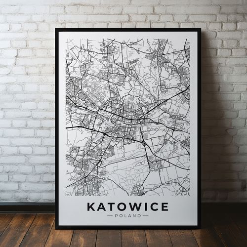 Plakat Katowice mapa miasta plan miasta 21x30 cm w czarnej ramie na Arena.pl