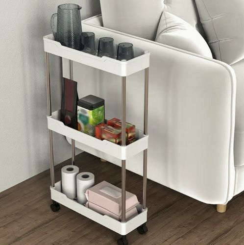 PÓŁKA ŁAZIENKOWA KUCHENNA SZAFKA NA KÓŁKACH ORGANIZER REGAŁ BIAŁY 3 POZIOMY na Arena.pl