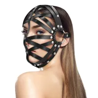 ouch! cage mask black - regulowana maska z ekoskory, unisex