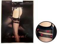 Pończochy do pasa gładkie manszeta w serca Fiore Black 3