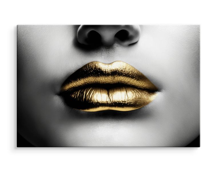 Obraz Na Płótnie Canvas ZŁOTE Usta Abstrakcja Dekoracja Efekt 3D 90cm x 60cm zdjęcie 3