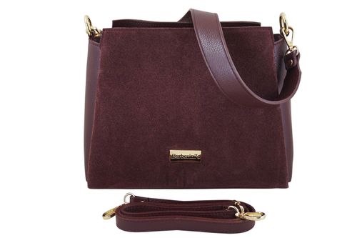 Torebka miejska z naturalnego zamszu i skóry - Bordowa na Arena.pl