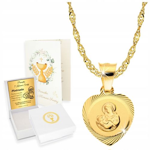Złoty Łańcuszek z Medalikiem 925 Matka Karmiąca Chrzest Komunia Grawer na Arena.pl