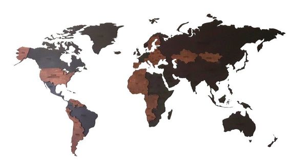 Mapa świata na ścianę 16mm drewno 250x125 drewno