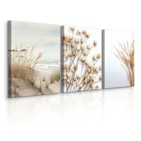 Obrazy Do Salonu Set Plaża Morze Trawa Pampasowa Kwiaty 90cm x 40cm