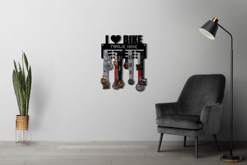 Wieszak na medale I LOVE BIKE twoje imię dowolny tekst 42.3 na Arena.pl