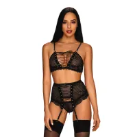 obsessive basitta czarny 3-częściowy komplet bielizny l/xl z koronką