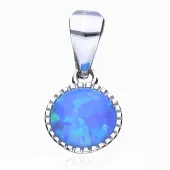 ELEGANCKI OKRĄGŁY SREBRNY WISIOREK NIEBIESKI BŁĘKITNY OPAL KÓŁKO CIRCLE