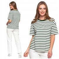 T-SHIRT DAMSKI z Krótkim Rękawem Luźna Koszulka Bluzka w Paski MORAJ M