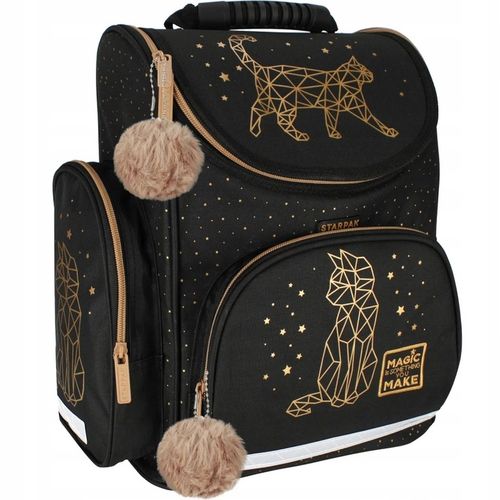 TORNISTER SZKOLNY PLECAK DLA DZIEWCZYNKI KOT KOTEK CZARNY ZŁOTY na Arena.pl