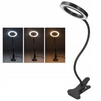 Lampa pierścieniowa LED z klipsem 3 kolory światła Czarna