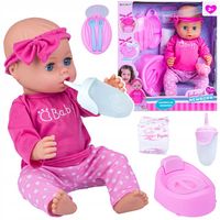 LALKA NEWBORN BABY BOBASEK BOBAS PIJE SIKAJĄCA Z NOCNIKIEM BUTELKĄ PIELUCHA