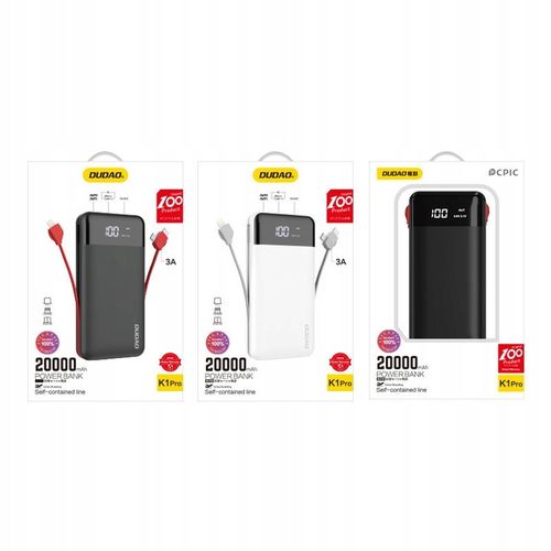 DUDAO POWERBANK 20000mAh DUŻA POJEMNOŚĆ + KABEL USB C LIGHTNING MICRO USB na Arena.pl