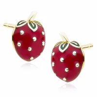 DELIKATNE POZŁACANE SREBRNE KOLCZYKI WKRĘTKI CZERWONE TRUSKAWKI POZIOMKI