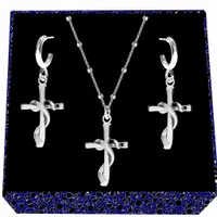 Krzyż krzyżyk opleciony srebrny komplet łańcuszek kulkowy srebro 925