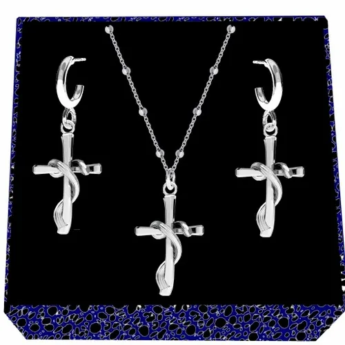 Krzyż krzyżyk opleciony srebrny komplet łańcuszek kulkowy srebro 925 na Arena.pl