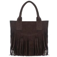 VERA PELLE torebka damska zamszowa shopper boho z frędzlami V650 c.brązowa