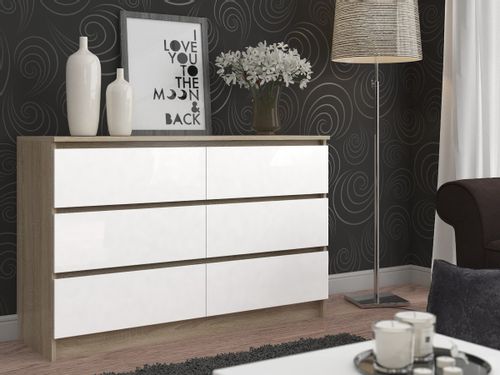 KOMODA K 160 cm 6 SZUFLAD SONOMA / BIAŁA na Arena.pl