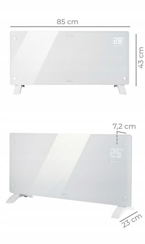 Grzejnik elektryczny szklany konwektorowy Glow 2500W LED WiFi Tuya biały na Arena.pl