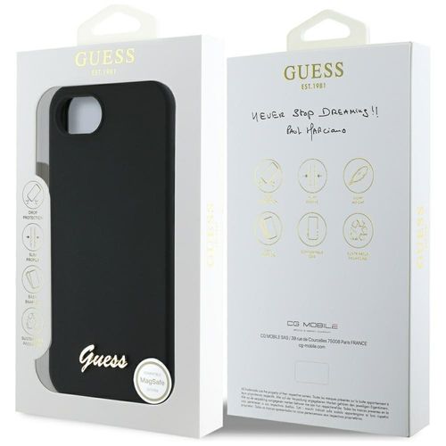 Etui Guess Silicone Script Metal Logo MagSafe do iPhone 16e czarny na Arena.pl