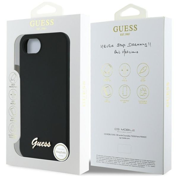 Etui Guess Silicone Script Metal Logo MagSafe do iPhone 16e czarny zdjęcie 8