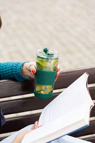 Szklany kubek do kawy ze słomką Vialli Design FUORI 600ml 30398 (zielony) na Arena.pl