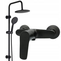 ZESTAW PRYSZNICOWY CZARNY Z BATERIĄ NATRYSKOWĄ DESZCZOWNICA KOMPLET MAT HIT