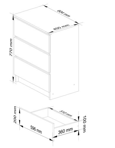 KOMODA K 60 cm 3 SZUFLADY BIAŁA / SONOMA na Arena.pl
