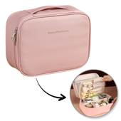 kosmetyczka rozkładana elegancka kuferek etui z ekoskóry róż ks146r