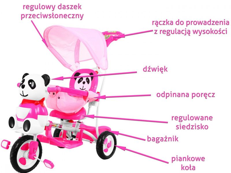 Rowerek 3 Kołowy PANDA A23-2 Różowy na Arena.pl