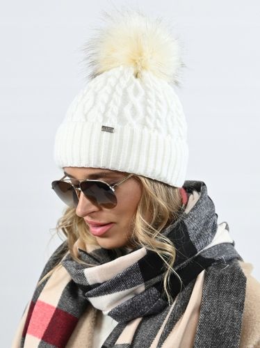 Czapka Damska Z Pomponem Zimowa kremowa Ciepła czapka z polarem PL - ECRU na Arena.pl