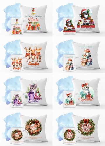 Zestaw PODUSZKA i KUBEK mikołajkowy świąteczny PREZENT twój tekst imię na Arena.pl