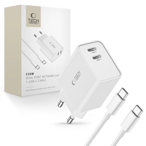 Ładowarka Tech-Protect C35W 2xUSB-C PD 35W Szybkie Ładowanie Kabel na Arena.pl