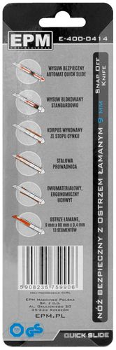 nóż, nożyk z ostrzem łamanym aluminiowy bezpieczny 9mm - e-400-0414 na Arena.pl