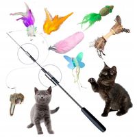 TELESKOPOWA Wędka ZESTAW 7 ZABAWEK DLA KOTA 5 ZAWIESZEK+KOCIMIĘTKA+ SZPULKA