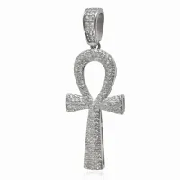 ELEGANCKI DUŻY RODOWANY SREBRNY KRZYŻYK KRZYŻ EGIPSKI ANKH BIAŁE CYRKONIE