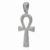 ELEGANCKI DUŻY RODOWANY SREBRNY KRZYŻYK KRZYŻ EGIPSKI ANKH BIAŁE CYRKONIE