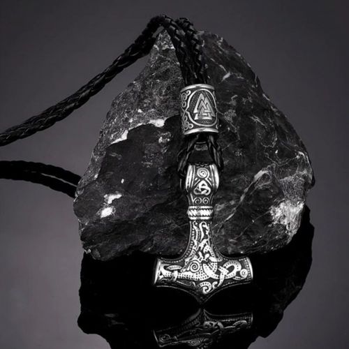 Naszyjnik Nordycki Młot Thora symbol Valknut + Rzemyk na Arena.pl